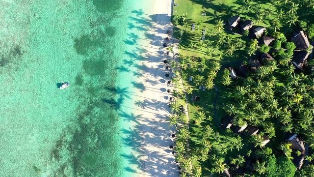 The beach at Flic en Flac with luxury hotel La Pirogue Resort & Spa and palm trees, , Mauritius, Africa