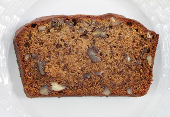 One slice of banana nut bread, close up macro.