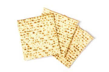 Top view of flatbread matzo isolated on white