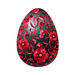 Black Easter Egg decorated with colorful floral watercolor elements .
