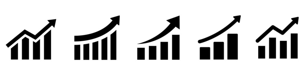 Growing graph set. Business chart with arrow. Growths chart collection. Profit growing sumbol. Progress bar. Bar diagram. Growth success arrow icon. Progress symbol. Chart increase - stock vector.