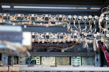E-electronics. Capacitor circuit in the control cabinet. Close-up.