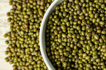 Raw cereals or beans in glass jars close up. Vegan and vegetarian food. Close up.