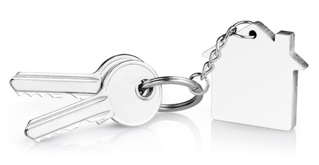 Keys and keychain with space for logo, isolated on white background