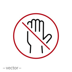 no entry icon, hand stop, warning forbidden, cancel or prohibit, thin line web symbol on white background - editable stroke vector illustration eps10