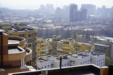 Fototapeta na wymiar Europe, Kiev, Ukraine - April 2020: Smog enveloped the city. Due to forest fires in the Chernobyl zone.