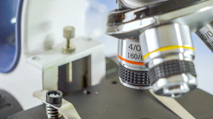Closer look of the objective lens of the microscope