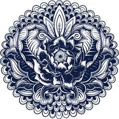 Vector Dark Blue Peony Round Illustration