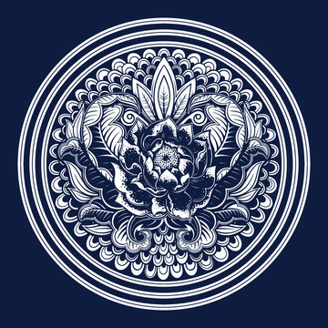 Vector Dark Blue Rose Floral Round Illustration