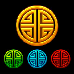 Set of icons of Chinese characters good luck four blessings.