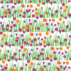 Blooming spring meadow seamless pattern. Plant background for fashion, wallpapers, print. Vector.