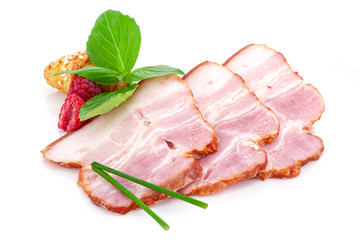 slice bacon piece of lard isolated on white