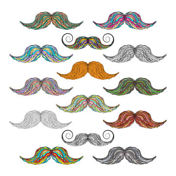 Set of mustaches on white background.