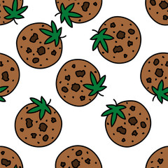 marijuana cookie seamless doodle pattern, vector illustration