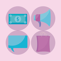 shopping bag with commercial icons