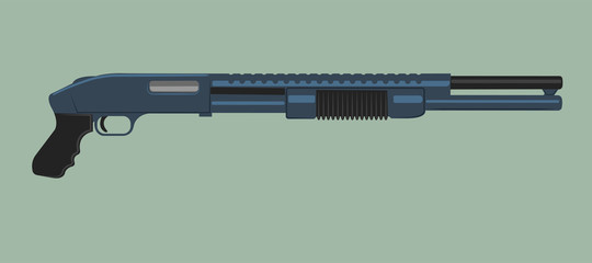 Pump action shotgun vector illustration. Powerfull firearm.