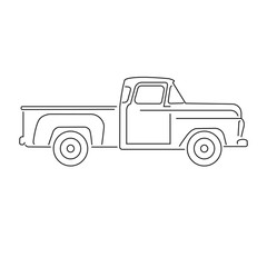 Old retro pickup truck vector illustration. Vintage transport vehicle