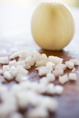 Onion chopped and closeup for food preparation