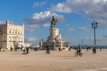 Praça do Comercio with the statue of  King Jose I in Lisbon, Portugal