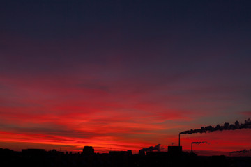 Naklejka na ściany i meble Industrial landscape on sunset
