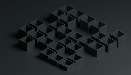 Abstract 3d rendering of Computer generated minimalist black geometric shapes over background. Modern design for poster, cover, branding, banner.