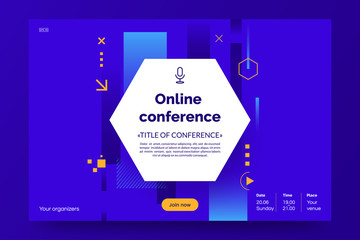 Invitation web banner to the online conference. Business webinar invitation design. Announcement poster concept. Modern abstract background with place for text. Vector eps 10.