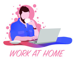 Work home. Home Office. A man with a laptop and a mug of tea working on a laptop from home. Self isolation. Quarantine.