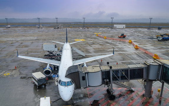 Plane boarding tunnel in the Confins International Airport in Belo Horizonte , Brazil