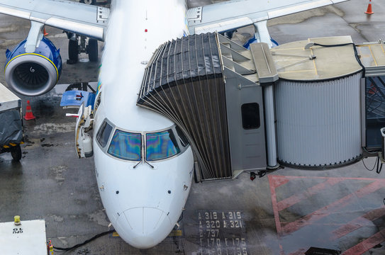 Plane boarding tunnel in the Confins International Airport in Belo Horizonte , Brazil