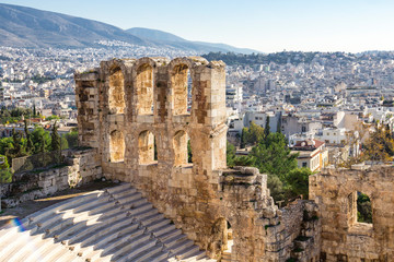 Roman theater and aerial view of Athens