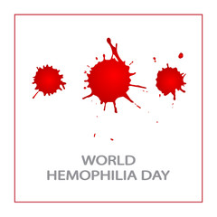 Fototapeta na wymiar World Hemophilia Day concept. Drops of blood on white and text in a red frame. 