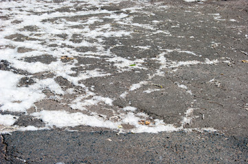 Poplar fluff, heat, July. Summer in the north - fluff from poplar lies on asphalt paths, like snow.