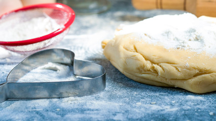 composition with dough on blue background, Cooking pastries