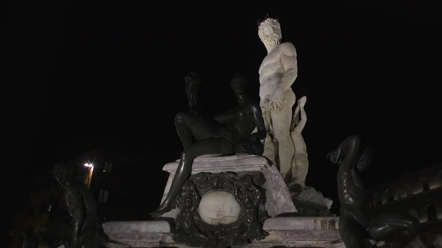 Florence, Italy. Late evening. Neptune Fountain on Piazza della Signoria in Florence.