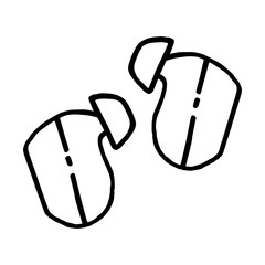 Wireless headphones on a white background. Isolated object. A device for listening to music. Doodle style. Hand drawn black sketch. Vector illustration