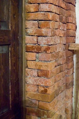 Brick wall high resolution, Abstract pattern on black backdrop. Old brick red color wall.
