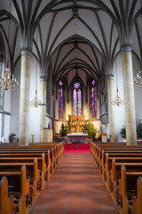 Fototapeta na wymiar Vaduz Cathedral of St. Florin interior. Liechtenstein, December, 2019