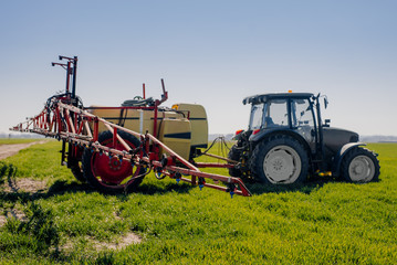 View of Tractor Ready to Spraying Herbicides.