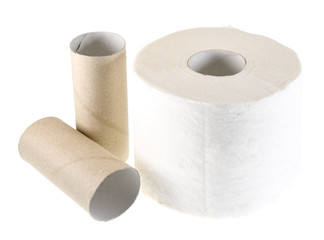 toilet paper with empty rolls isolated on white