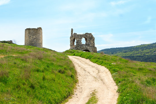 The ruins of the fortress Kalamita. Inkerman, Republic Of Crimea.