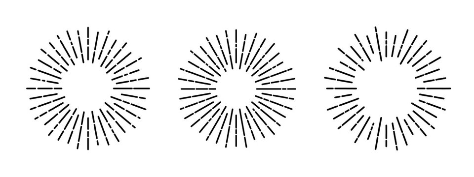 Vector illustration of light rays, sunburst. Vintage style element, round frame.