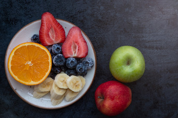 Frozen Smoothie Mixed Healty Fresh Fruits Banana Strawberry Blueberry Oat Flakes
