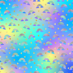 Fototapeta na wymiar Holographic Design on Gradient Background - Cute holographic pattern on bright neon gradient background
