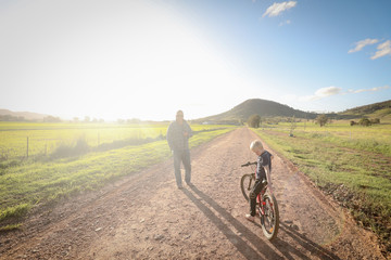 Family walk / bike ride on country lane during self isolation
