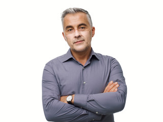 Man with tan lines on his face after wearing a face mask during the summer