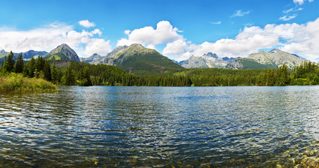 Panorama mountain lake Strbske Pleso High Tatras