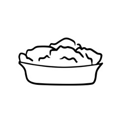 Cottage cheese in bowl isolated on white. Tasty breakfast with cereal porridge. Simple vector illustration in cartoon doodle style. Dog food in plate, time for lunch, healthy nutrition.