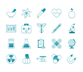 chemical flasks and medical, science and investigation icon set, gradient style