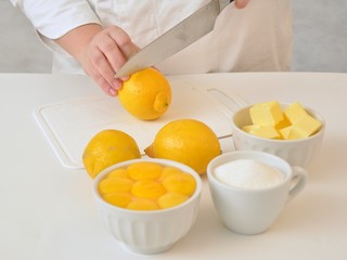 Lemon, eggs, butter and sugar