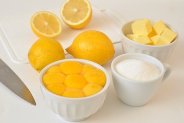 Lemon, eggs, butter and sugar